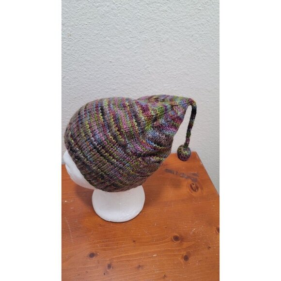 Handmade Knitted Elf Beanie Multicolor Hat With Tail - Picture 2 of 5